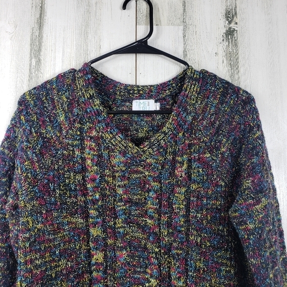 Time and tru colorful knit v-neck sweater women's size small 4-6 - Picture 2 of 9